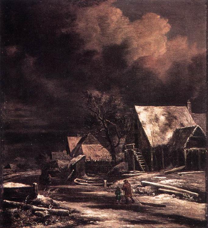 Jacob van Ruisdael Village at Winter at Moonlight oil painting image